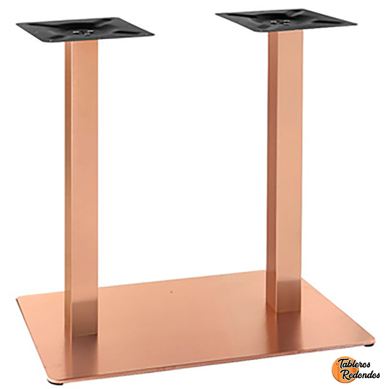 Pata para mesa de pie doble en color cobre mate con base rectangular.