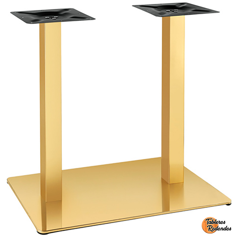 Pata para mesa de pie doble en color dorado mate con base rectangular.