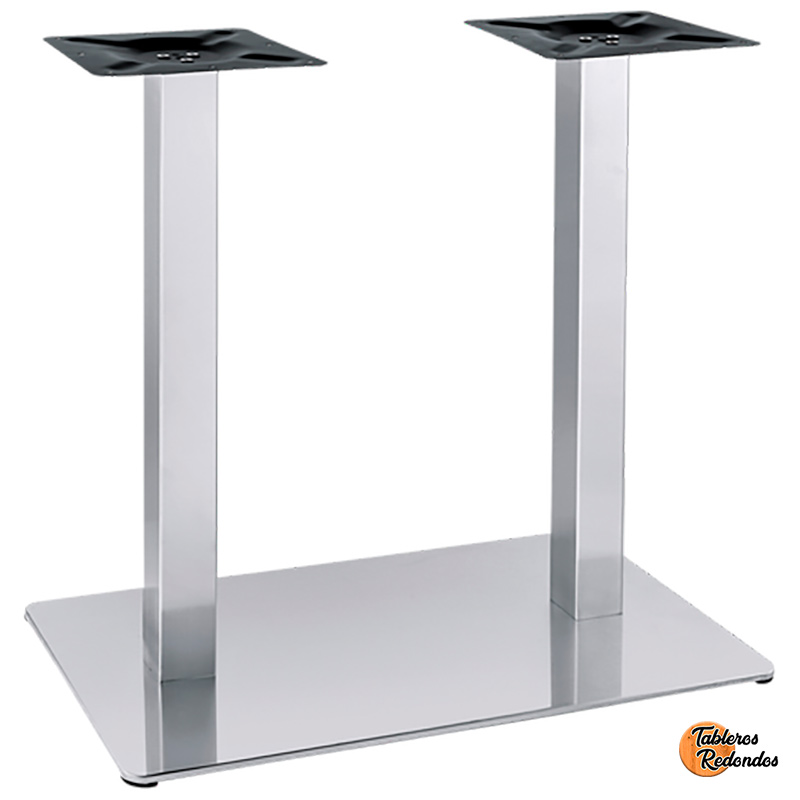 Pata para mesa de pie doble en color acero mate con base rectangular.